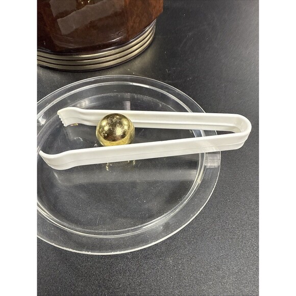 Vintage Mid Century Modern Bar Tortoise Shell Vinyl Ice Bucket Made In USA - Picture 5 of 7